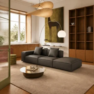 Custom Block Modular Sofa in full-grain leather — front view