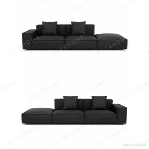 Tofu Block Modular Leather Sofa in Charcoal, 300 cm — in a room setting