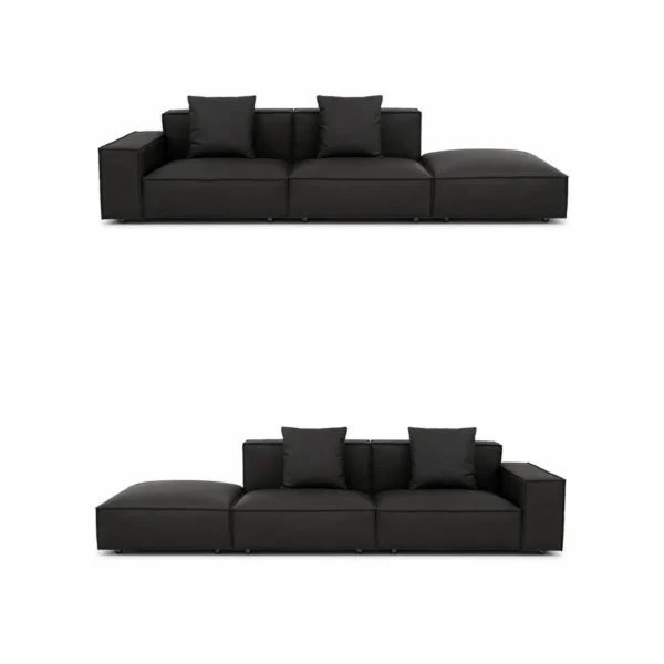 Tofu Block Modular Leather Sofa in Charcoal, 300 cm — in a room setting