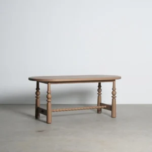 Custom-Colour Oval Oak Table with Turned Legs in natural oak — front view