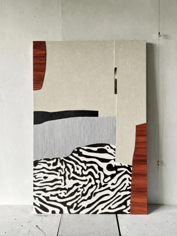 Custom Hand Painted Mixed Media Wall Art in Green and Silver — in a room setting