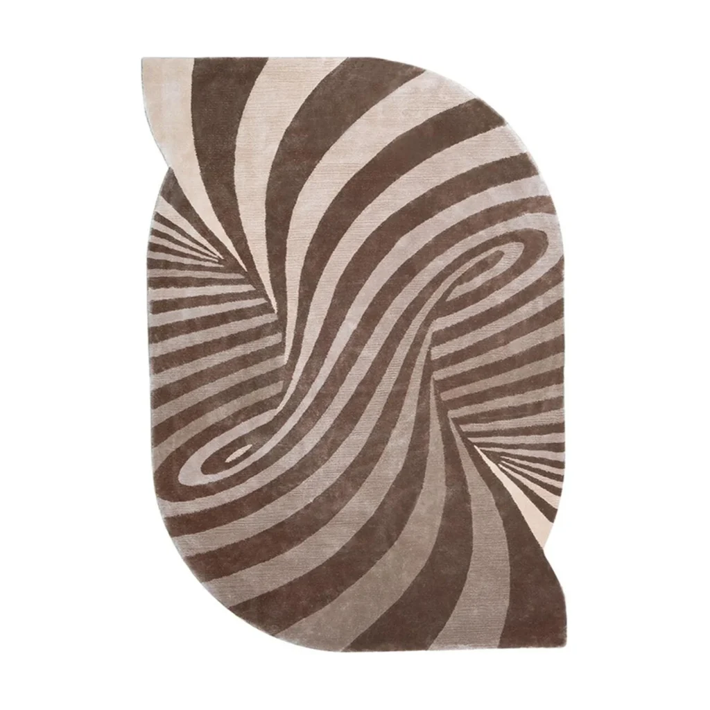 Custom Hand-Tufted Swirl Rug in Taupe and Cream — front view