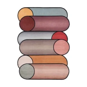 Custom Stacked Cylinders Rug in Blush, Sage and Burgundy — front view