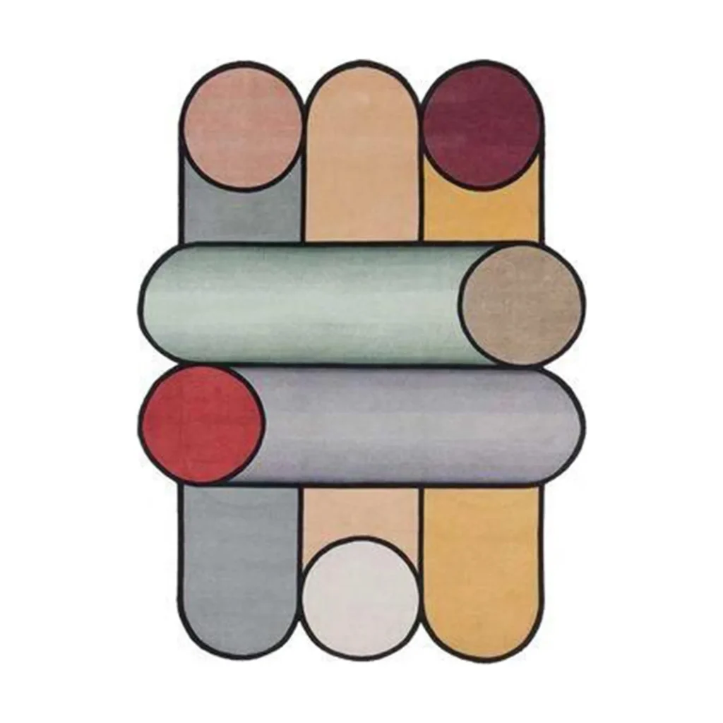 Custom Crossed Cylinders Rug in Sage, Peach and Burgundy — front view