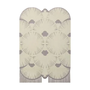 Custom Ginkgo Fan Rug in Pale Green and Grey — front view