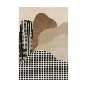 Custom Abstract Landscape Rug in Sand, Brown and Check — front view