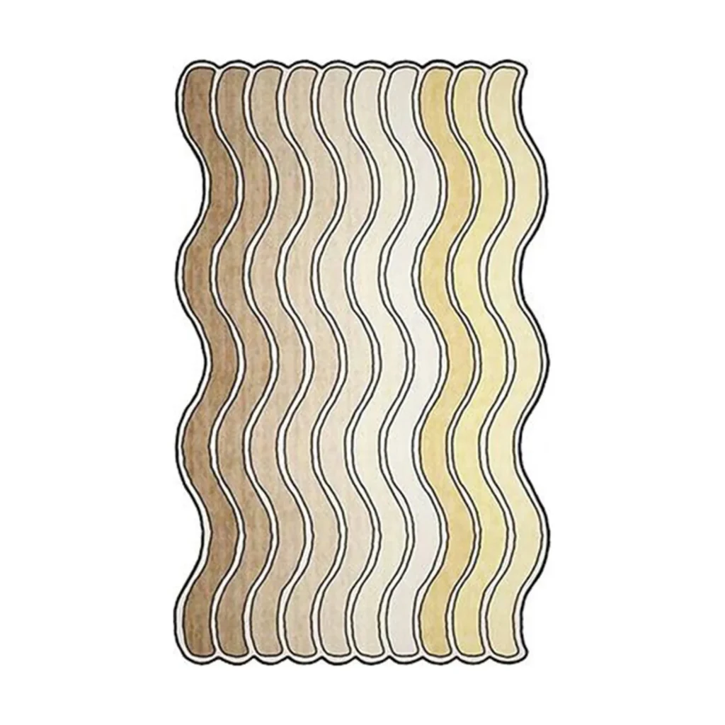 Custom Wavy Stripe Rug in Sand, Cream and Pale Yellow — front view