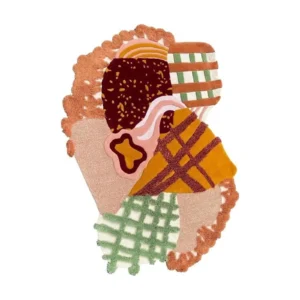 Custom Collage Rug in Peach, Burgundy, Mustard and Green — front view