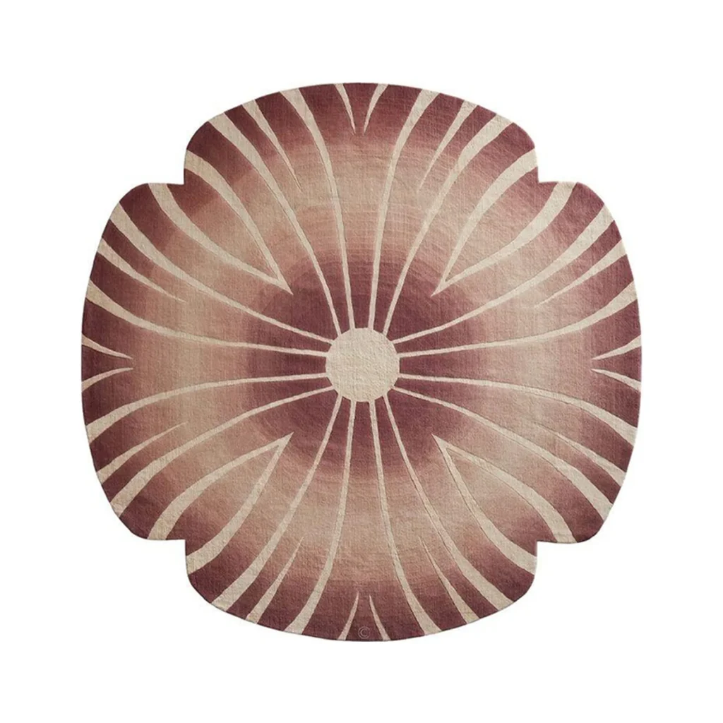 Custom Radiating Flower Rug in Plum and Cream — front view