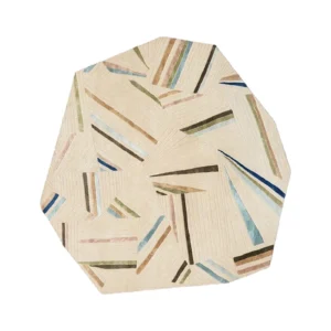 Custom Faceted Rug in Cream with Coloured Stripe Shards — front view