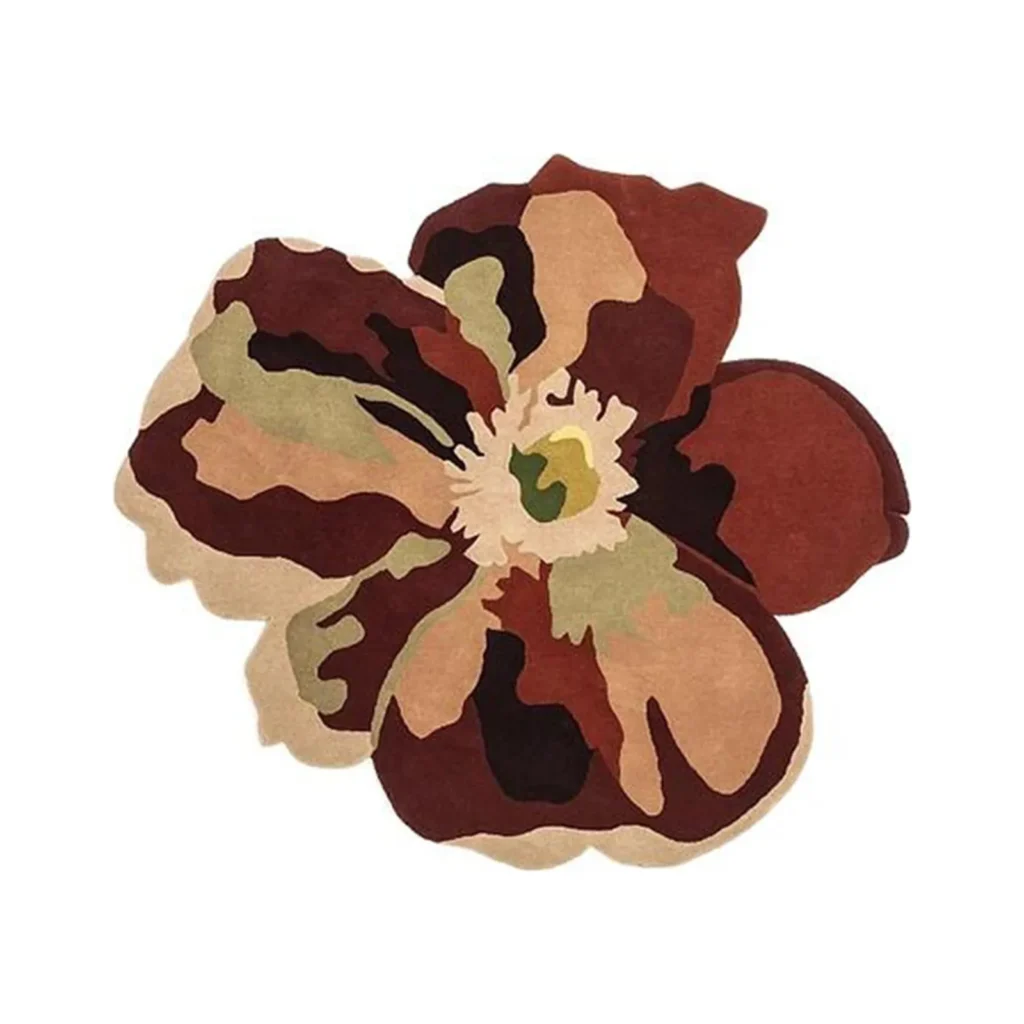 Custom Flower Bloom Rug in Burgundy, Rust and Cream — front view