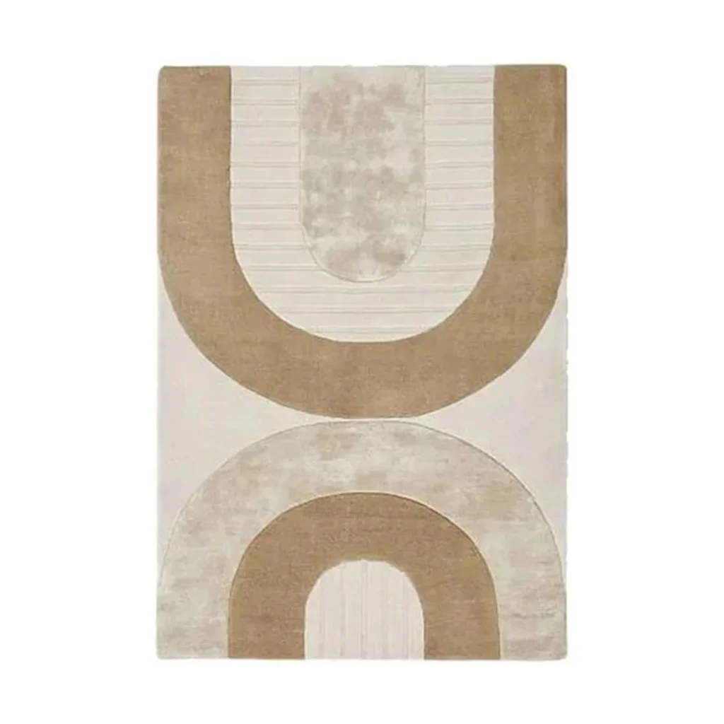 Custom Arch Rug in Sand, Taupe and Cream with Ribbed Bands — front view