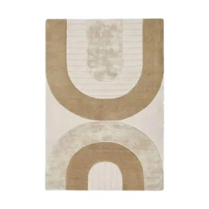 Custom Arch Rug in Sand, Taupe and Cream with Ribbed Bands — front view