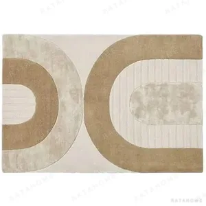 Custom Arch Rug in Sand, Taupe and Cream with Ribbed Bands — in a room setting
