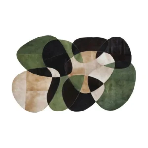 Custom Overlapping Pebble Rug in Olive, Black and Sand — front view