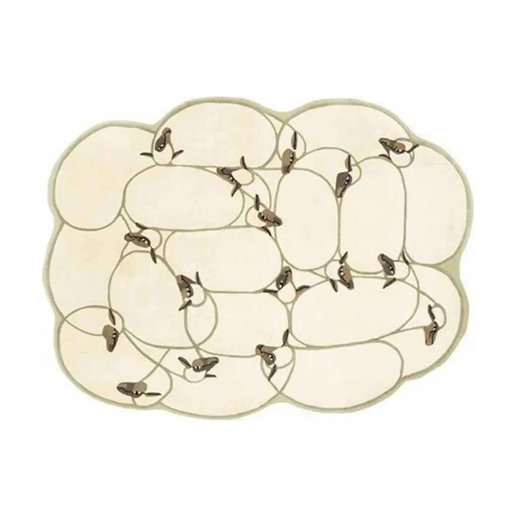 Custom Cloud Rug in Cream with Sketched Sparrows — front view