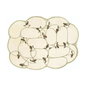 Custom Cloud Rug in Cream with Sketched Sparrows — front view