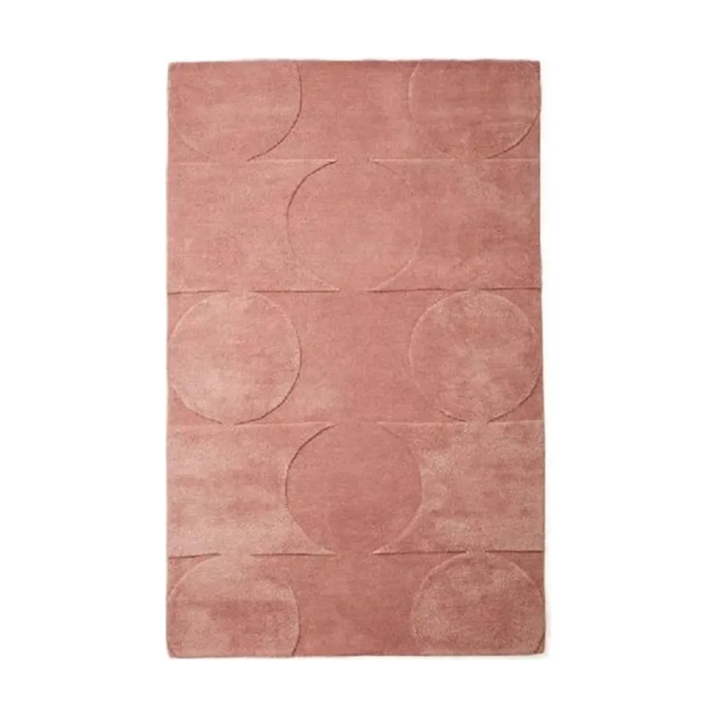 Custom Blush Rug with Tonal Circle Relief in rose stone — front view