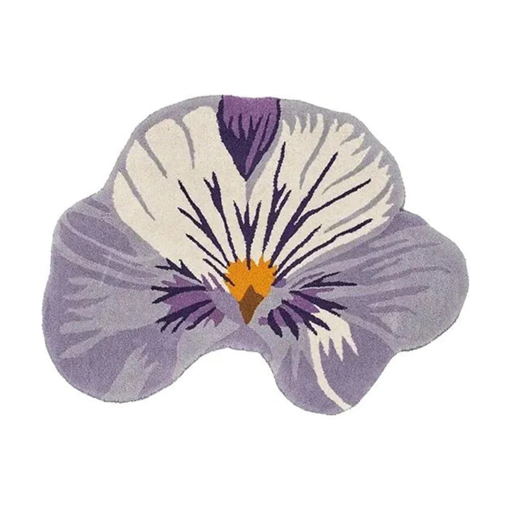 Custom Pansy Flower Rug in Lilac and Cream — front view
