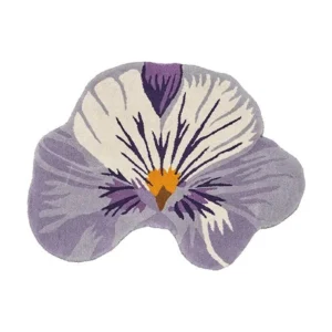 Custom Pansy Flower Rug in Lilac and Cream — front view