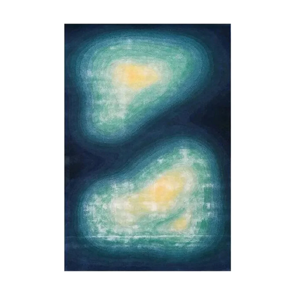 Custom Aurora Rug in Navy, Teal and Gold — front view