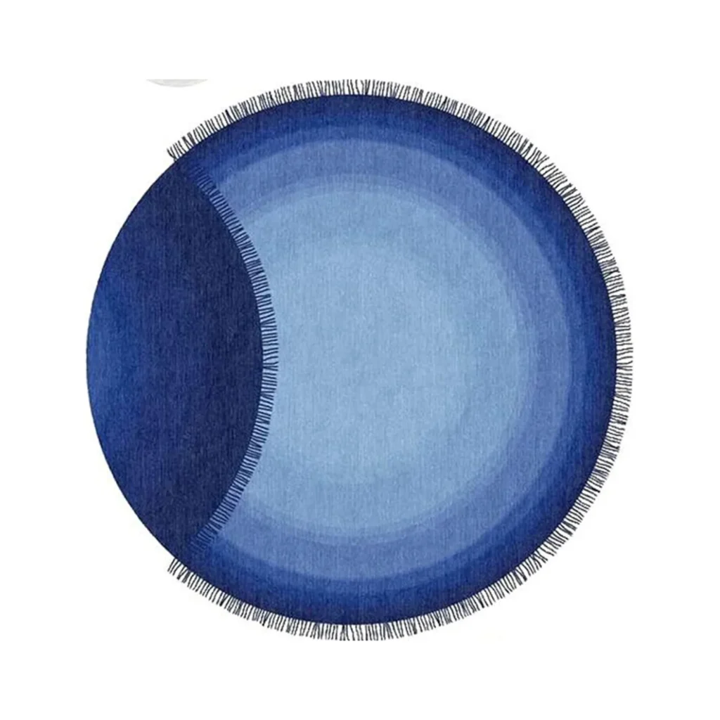 Custom Blue Eclipse Round Rug with Fringed Edge in blue — front view