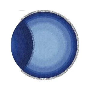 Custom Blue Eclipse Round Rug with Fringed Edge in blue — front view