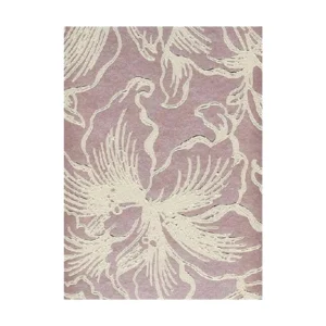Custom Blush Rug with Cream Botanical Line Drawing in rose stone — front view