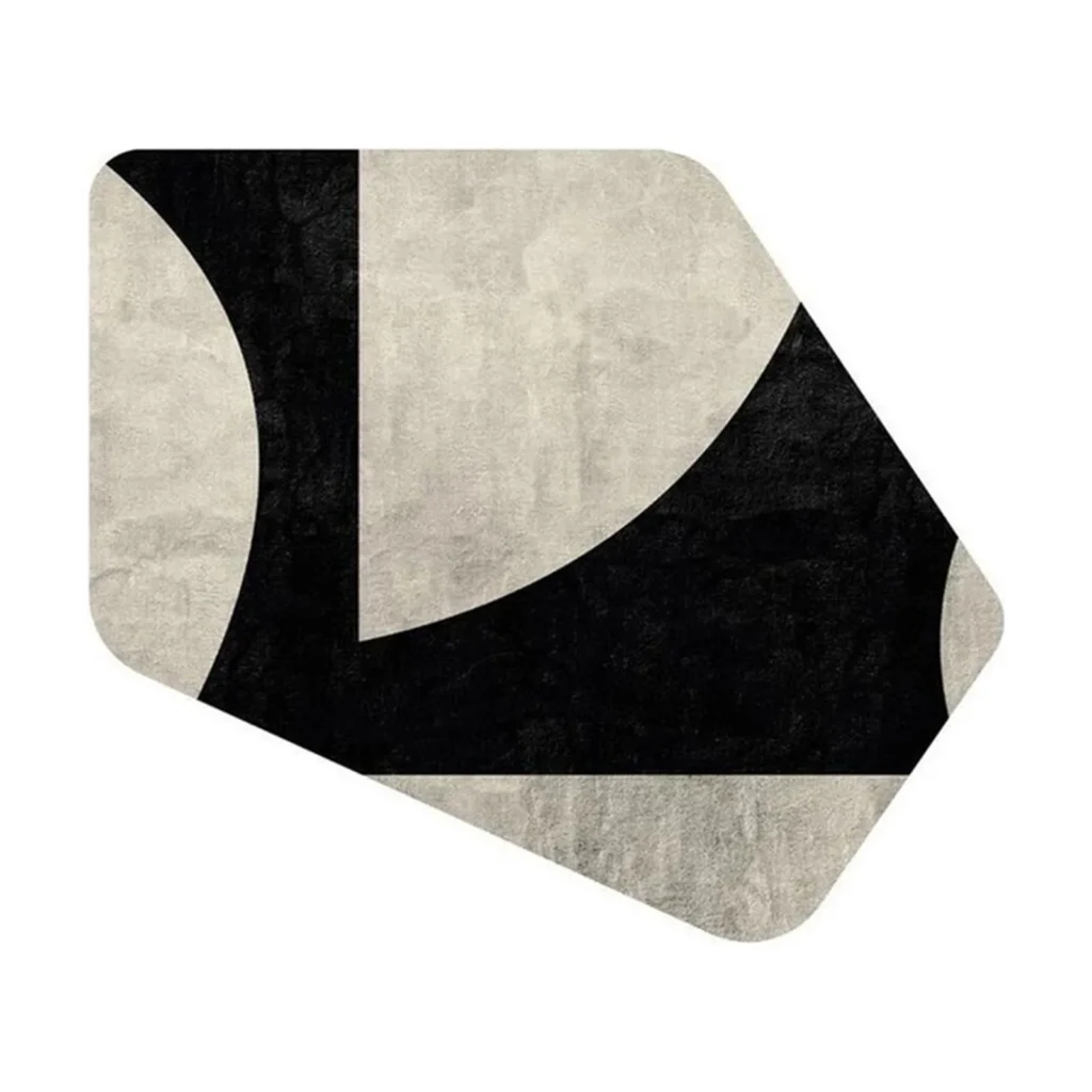 Custom Abstract Arc Rug in Black and Grey — front view