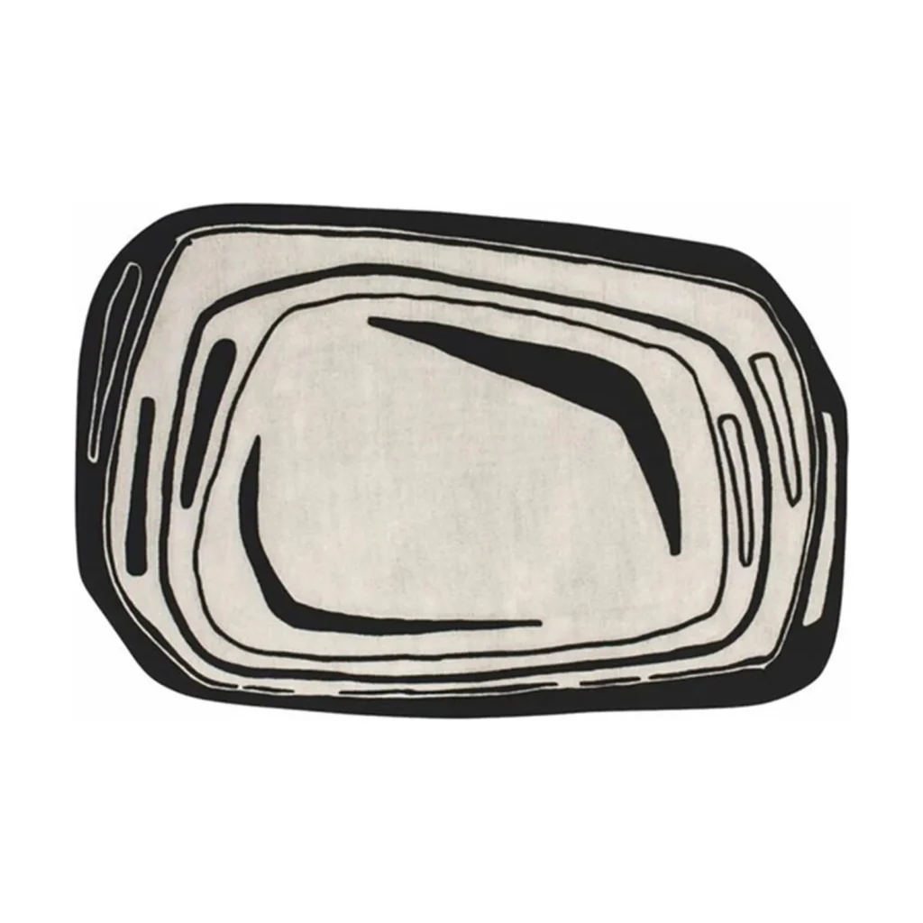 Custom Rounded Rectangle Rug with Black Contour Lines in oatmeal — front view