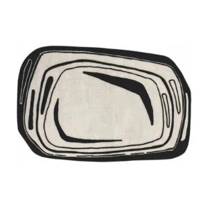 Custom Rounded Rectangle Rug with Black Contour Lines in oatmeal — front view