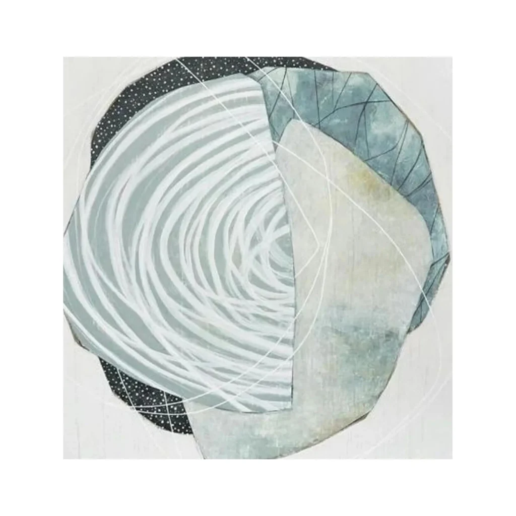 Custom Spiral Collage Rug in Sage, Grey and Cream — front view