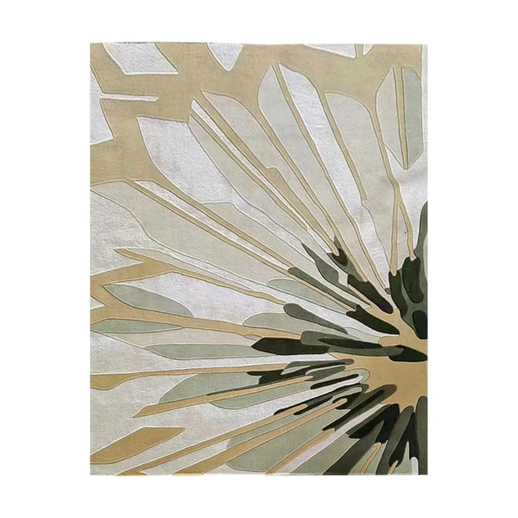 Custom Radiating Petal Rug in Sand, Sage and Olive — front view
