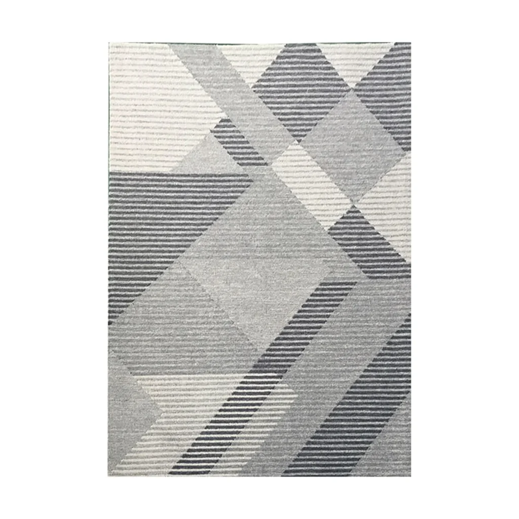 Custom Diagonal Plaid Rug in Grey and Cream — front view