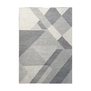 Custom Diagonal Plaid Rug in Grey and Cream — front view