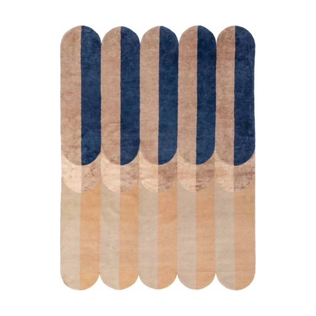 Custom Arched Stripe Rug in Navy, Blush and Peach — front view