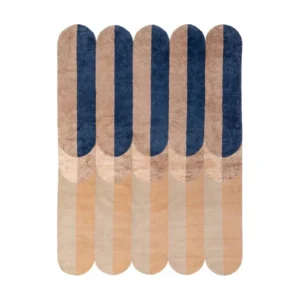 Custom Arched Stripe Rug in Navy, Blush and Peach — front view