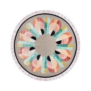 Custom Petal Wheel Round Rug in rust — front view