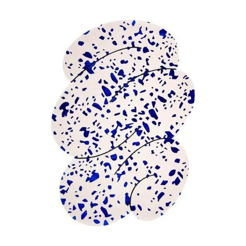 Custom Ink Splatter Rug in Cream and Cobalt — front view