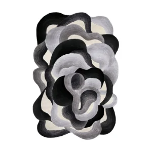 Custom Smoke Swirl Rug in Black, Grey and Cream — front view