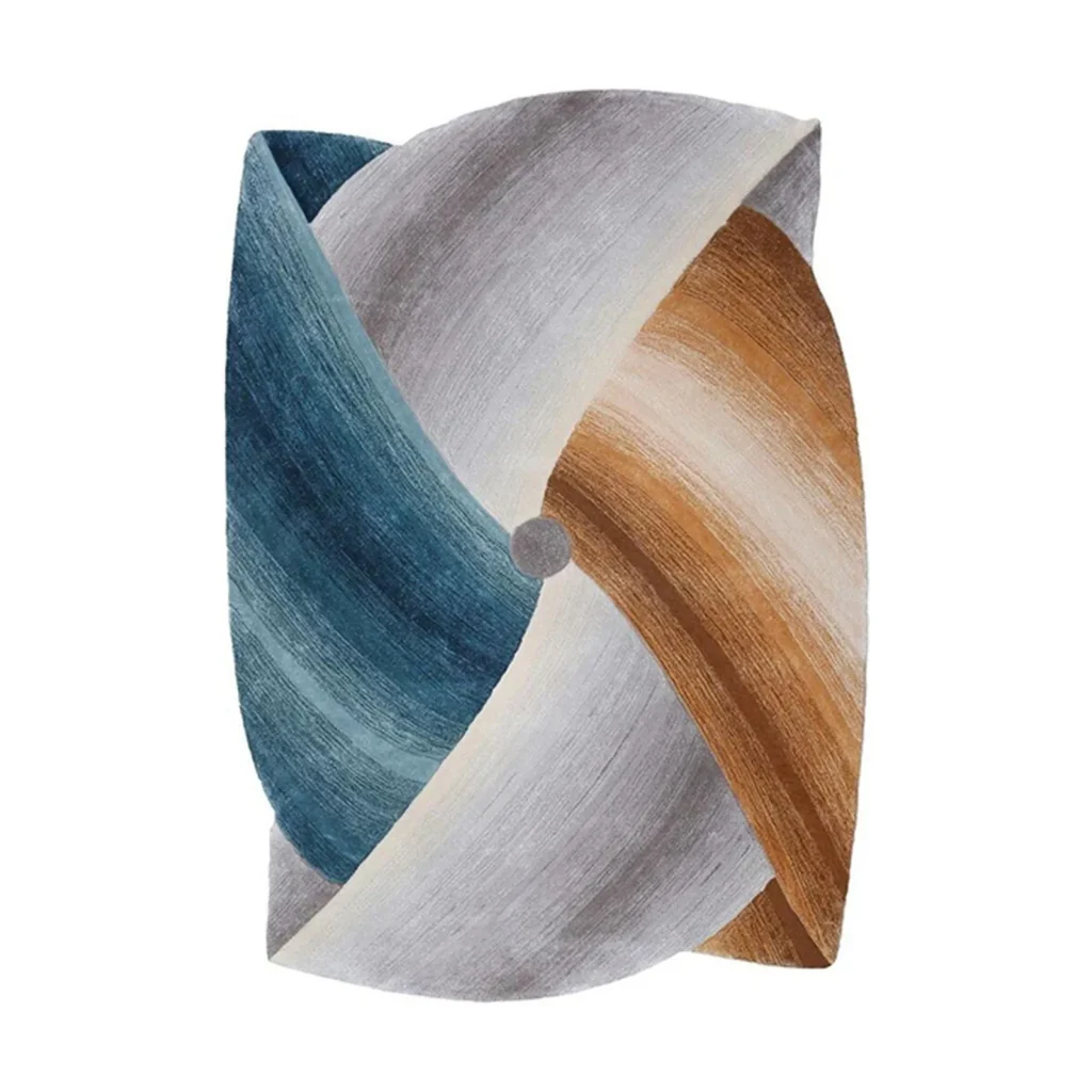 Custom Twisted Ribbon Rug in Teal, Grey and Amber — front view