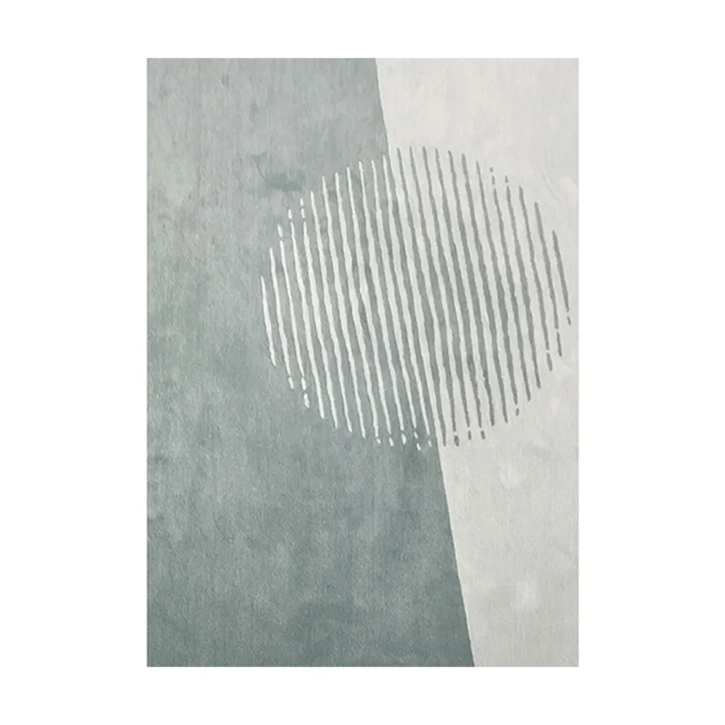 Custom Moon Rug in Grey and Cream with Striped Disc — front view