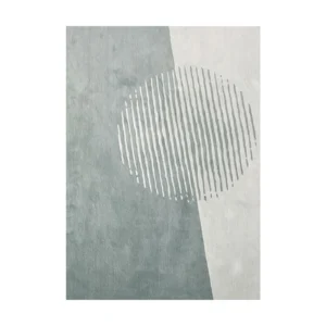 Custom Moon Rug in Grey and Cream with Striped Disc — front view