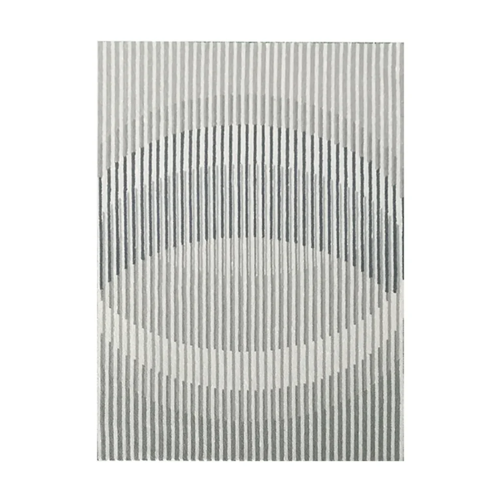 Custom Striped Rug with Arc Shadow in Grey and Cream — front view