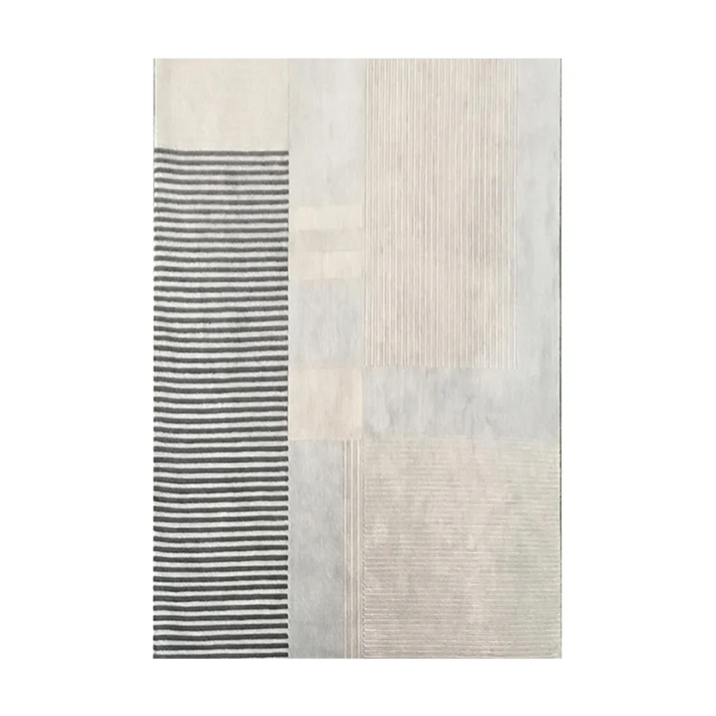 Custom Panel Rug in Cream, Grey and Black Stripe — front view