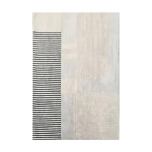 Custom Panel Rug in Cream, Grey and Black Stripe — front view