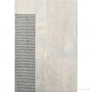 Custom Panel Rug in Cream, Grey and Black Stripe — in a room setting