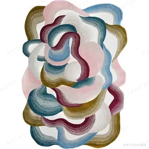 Custom Layered Contour Rug in Teal, Plum, Olive and Pink — in a room setting