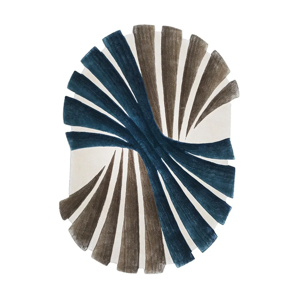 Custom Fan Stroke Rug in Navy, Taupe and Cream — front view