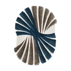 Custom Fan Stroke Rug in Navy, Taupe and Cream — front view